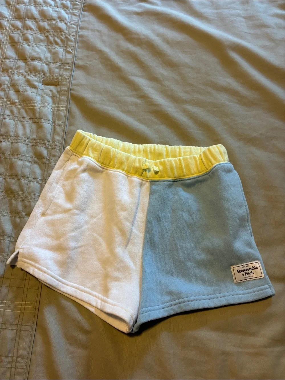Abercrombie & Fitch Yellow, White & Light Blue Colorblock Lounge Shorts